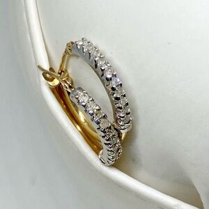 Vintage 14k Solid Gold Diamond Two Tone Classic Hoop Earrings